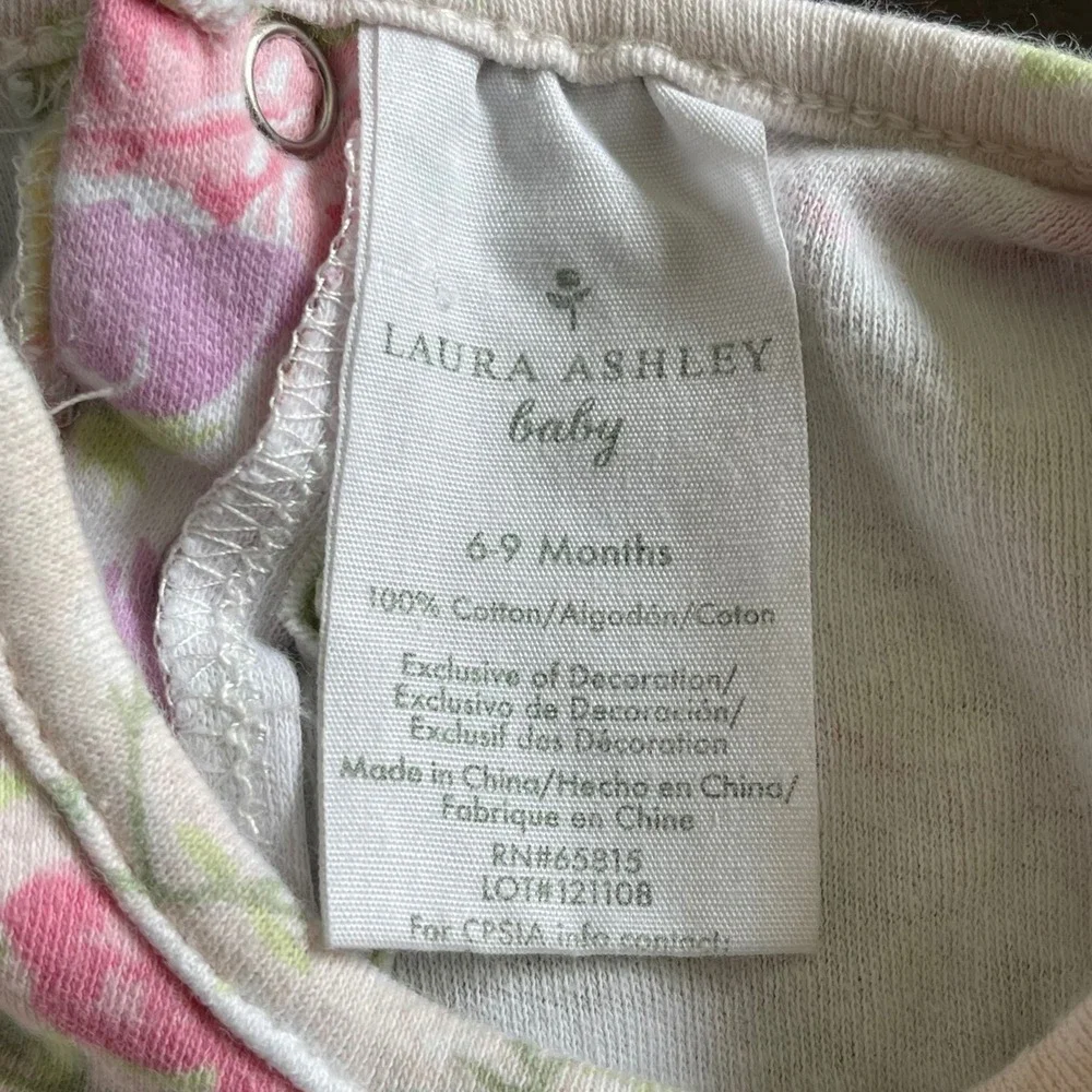 Laura Ashley Baby Floral Romper‎ Eyelet Lace Sleeves Pink Rose 6-9 Months